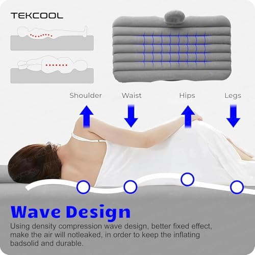 Premium Car Inflatable Bed with Pump & 2 Air Pillow|Quick Inflatable Back Seat Bed|Car Inflatable Mattress|Car Bed Mattress|Car Bed For Kids,Travel,Trips,Camping,Picnic,Pool &Beach|Universal Fit|Grey/