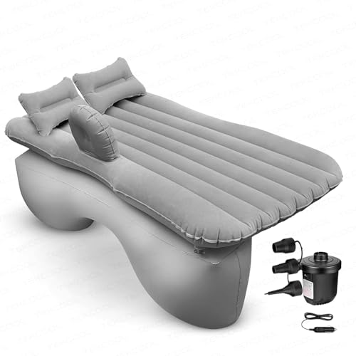 Premium Car Inflatable Bed with Pump & 2 Air Pillow|Quick Inflatable Back Seat Bed|Car Inflatable Mattress|Car Bed Mattress|Car Bed For Kids,Travel,Trips,Camping,Picnic,Pool &Beach|Universal Fit|Grey/