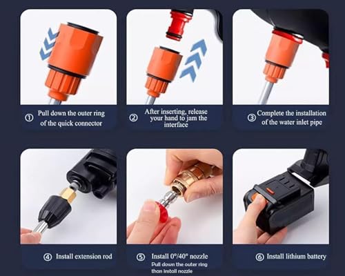 مسدس غسيل السيارات عالي الضغط TEKCOOL اللاسلكي المحمول بضغط عالٍ 48 فولت 12000 مللي أمبير في الساعة لغسيل السيارات والدراجات وتنظيفها | فوهة قابلة للتعديل وخرطوم بطول 5 أمتار؛ 