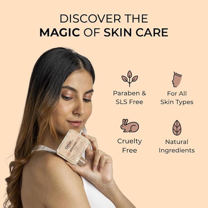 Ghar Soaps Sandalwood & Saffron Magic Soaps For Bath (300 Gms Pack Of 3) | Paraben Free | Chandan & Kesar Bath Soap | Handmade Soaps For Glowing | Skin Brightening Soap For Men & Women