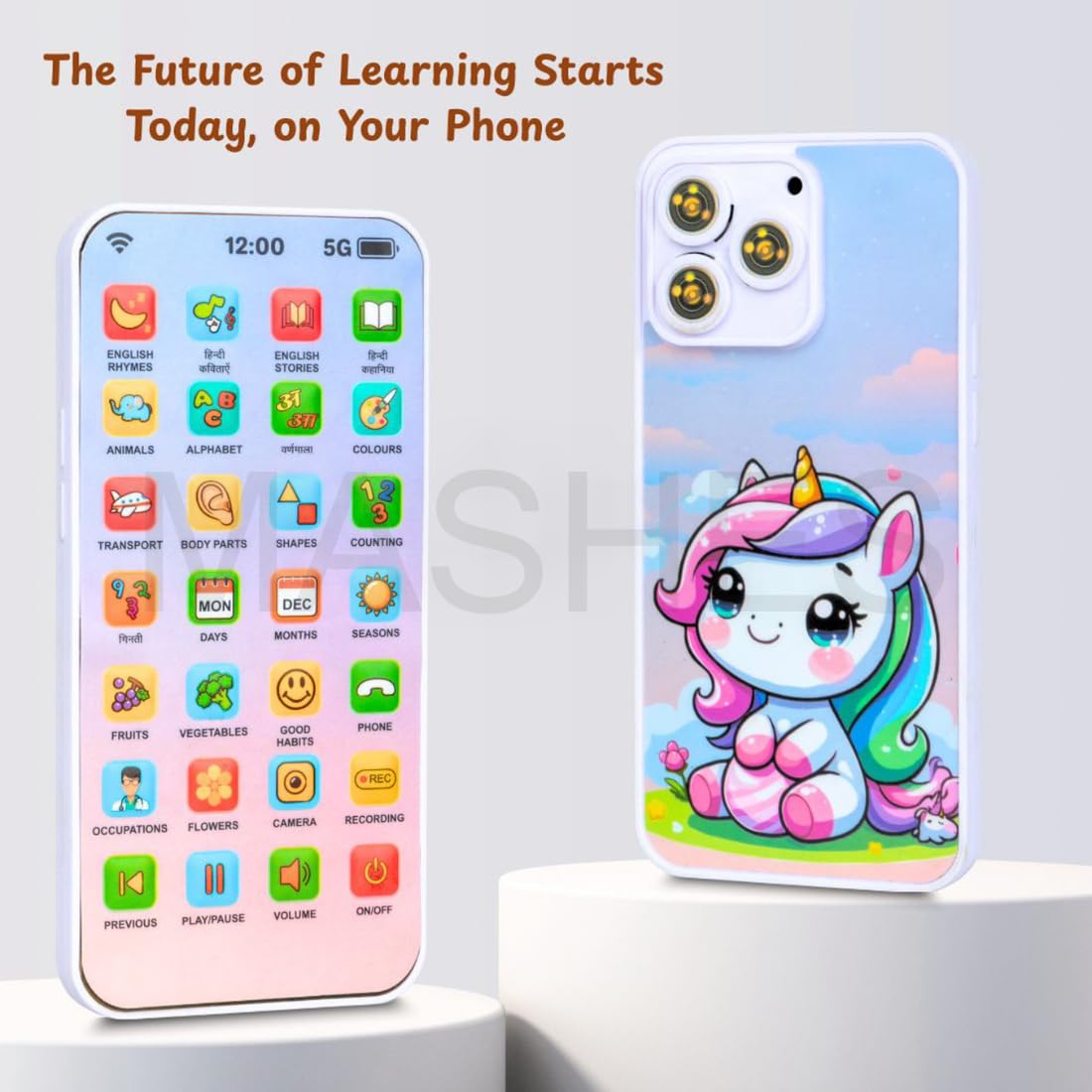 2-12 വയസ്സ് പ്രായമുള്ള കുട്ടികൾക്കുള്ള വിദ്യാഭ്യാസ ഫോൺ കളിപ്പാട്ടം റീചാർജ് ചെയ്യാവുന്ന 24 മോഡുകൾ സംസാരിക്കുന്ന കുഞ്ഞ് സ്മാർട്ട് ഫോൺ മൊബൈൽ കളിപ്പാട്ടം ആൺകുട്ടികൾക്കുള്ള പെൺകുട്ടികൾക്കുള്ള ക്രിസ്മസ് സമ്മാനം ജന്മദിന സർപ്രൈസ് (ഹിന്ദി & ഇംഗ്ലീഷ് പതിപ്പ്) 