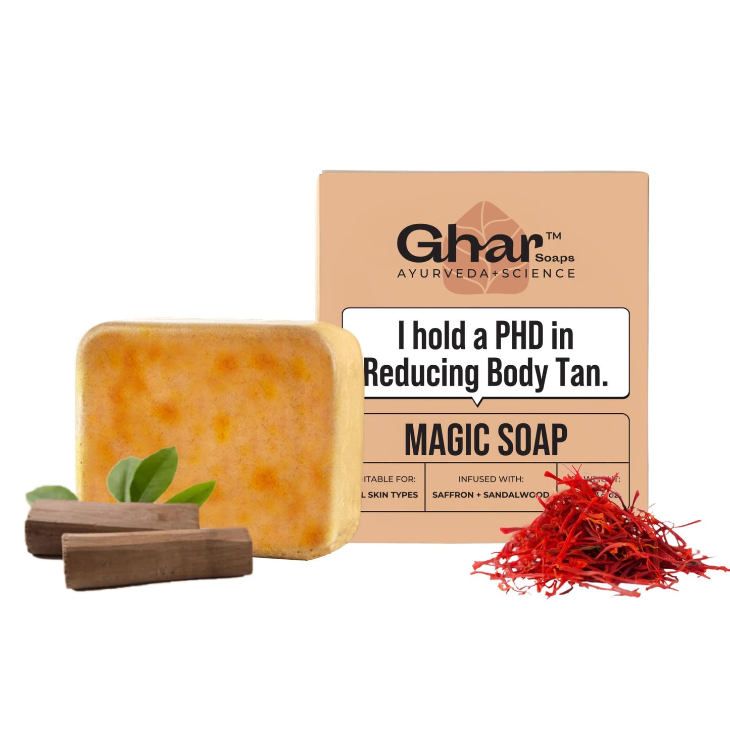 Ghar Soaps Sandalwood & Saffron Magic Soaps For Bath (300 Gms Pack Of 3) | Paraben Free | Chandan & Kesar Bath Soap | Handmade Soaps For Glowing | Skin Brightening Soap For Men & Women