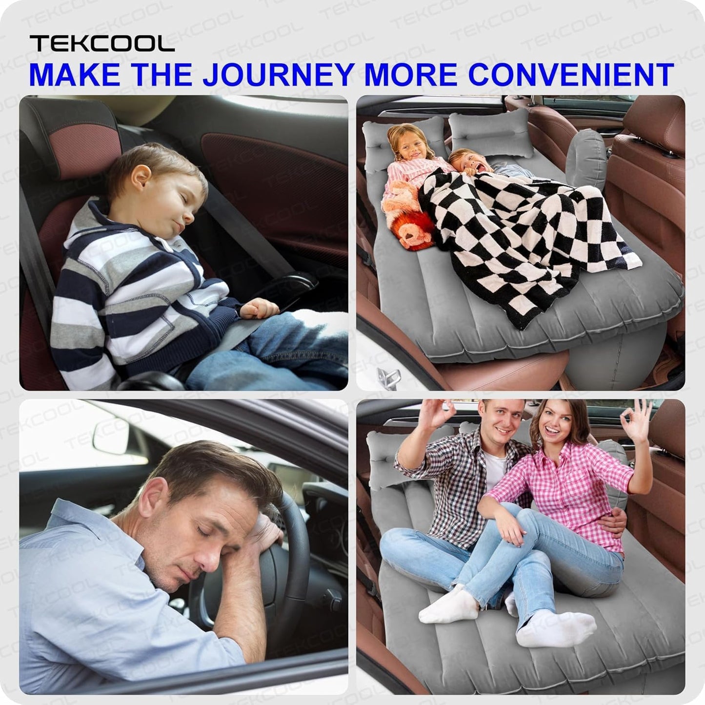 Premium Car Inflatable Bed with Pump & 2 Air Pillow|Quick Inflatable Back Seat Bed|Car Inflatable Mattress|Car Bed Mattress|Car Bed For Kids,Travel,Trips,Camping,Picnic,Pool &Beach|Universal Fit|Grey/