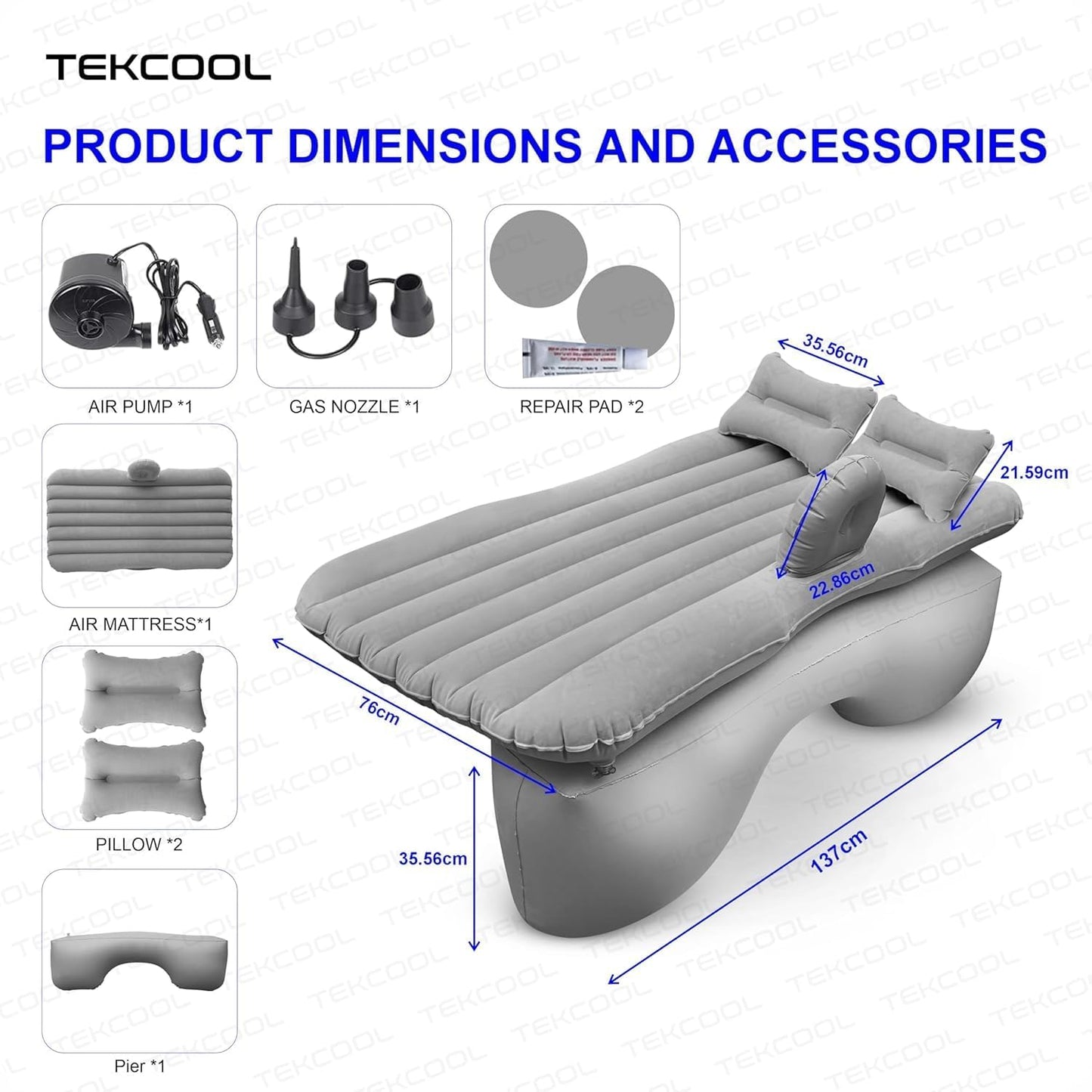 Premium Car Inflatable Bed with Pump & 2 Air Pillow|Quick Inflatable Back Seat Bed|Car Inflatable Mattress|Car Bed Mattress|Car Bed For Kids,Travel,Trips,Camping,Picnic,Pool &Beach|Universal Fit|Grey/