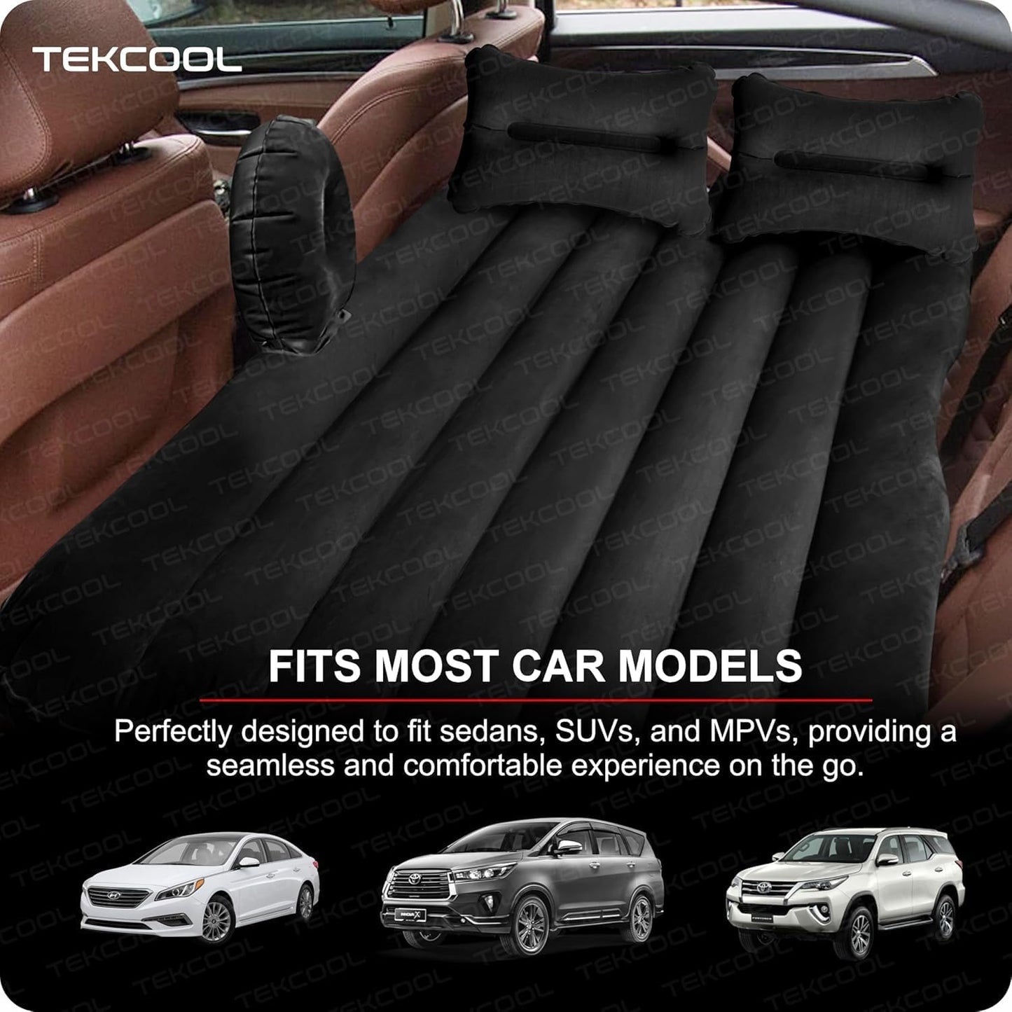 Premium Car Inflatable Bed with Pump & 2 Air Pillow|Quick Inflatable Back Seat Bed|Car Inflatable Mattress|Car Bed Mattress|Car Bed For Kids,Travel,Trips,Camping,Picnic,Pool &Beach|Universal Fit|Grey/