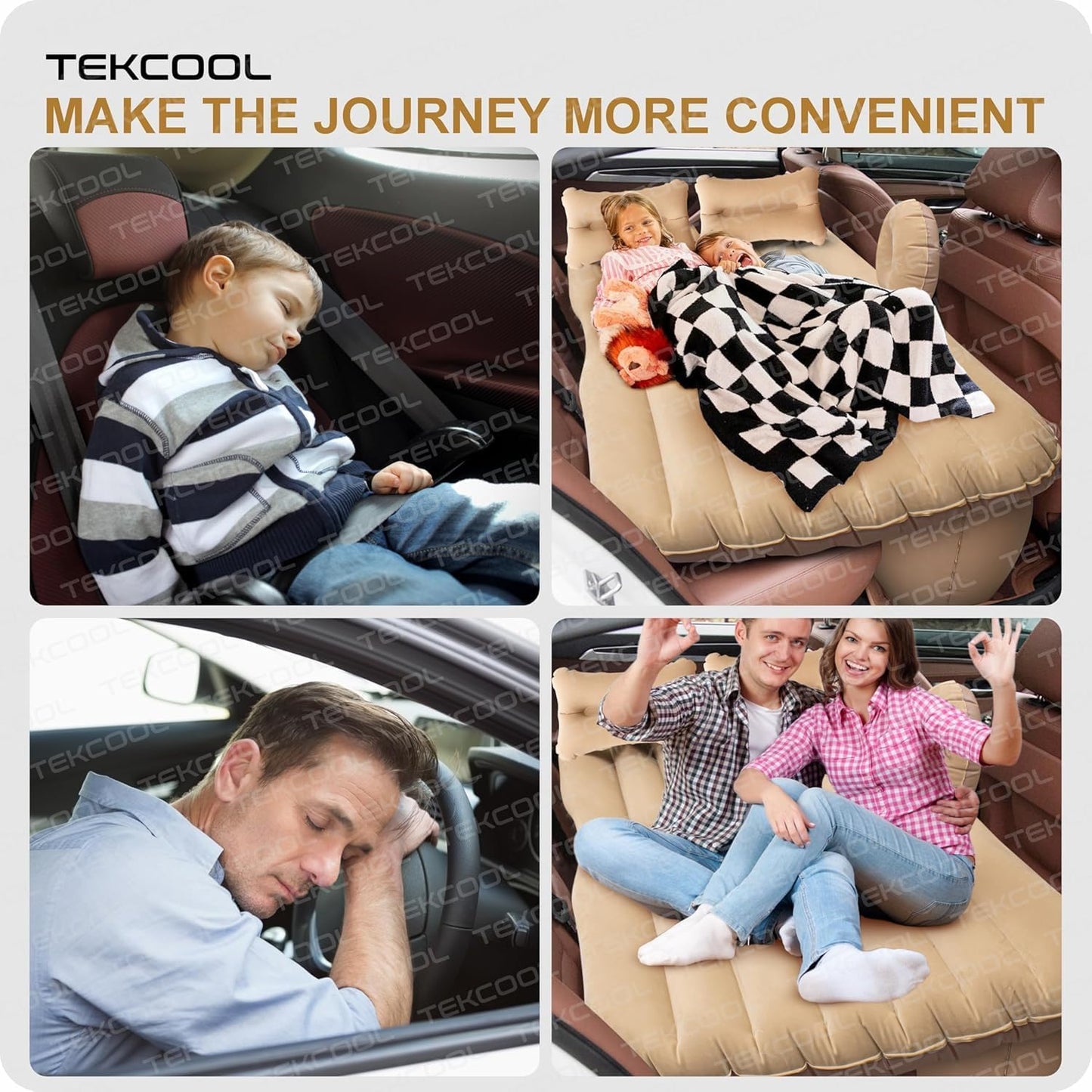 Premium Car Inflatable Bed with Pump & 2 Air Pillow|Quick Inflatable Back Seat Bed|Car Inflatable Mattress|Car Bed Mattress|Car Bed For Kids,Travel,Trips,Camping,Picnic,Pool &Beach|Universal Fit|Grey/