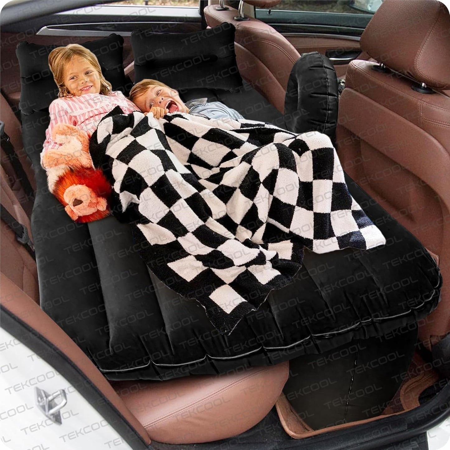 Premium Car Inflatable Bed with Pump & 2 Air Pillow|Quick Inflatable Back Seat Bed|Car Inflatable Mattress|Car Bed Mattress|Car Bed For Kids,Travel,Trips,Camping,Picnic,Pool &Beach|Universal Fit|Grey/