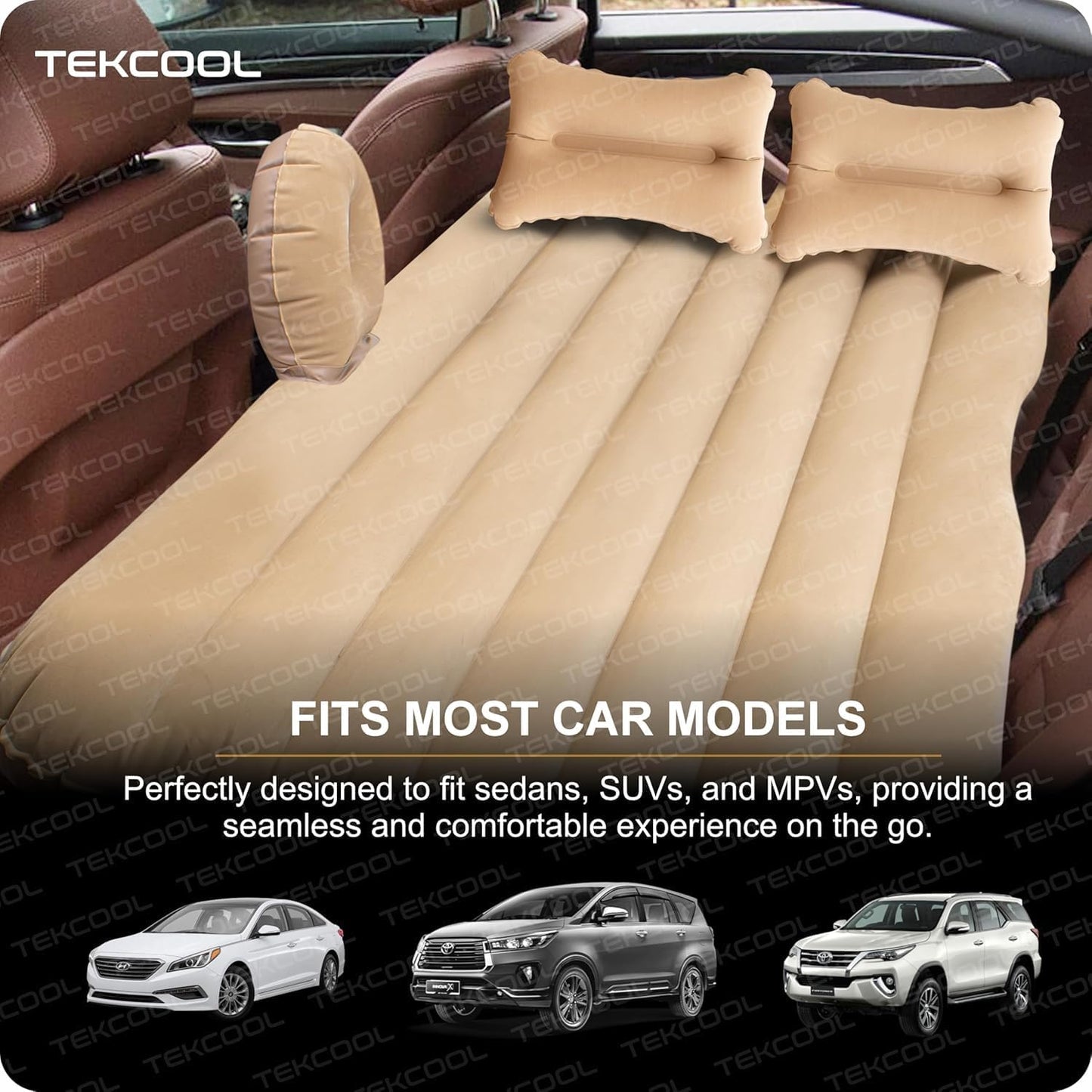 Premium Car Inflatable Bed with Pump & 2 Air Pillow|Quick Inflatable Back Seat Bed|Car Inflatable Mattress|Car Bed Mattress|Car Bed For Kids,Travel,Trips,Camping,Picnic,Pool &Beach|Universal Fit|Grey/