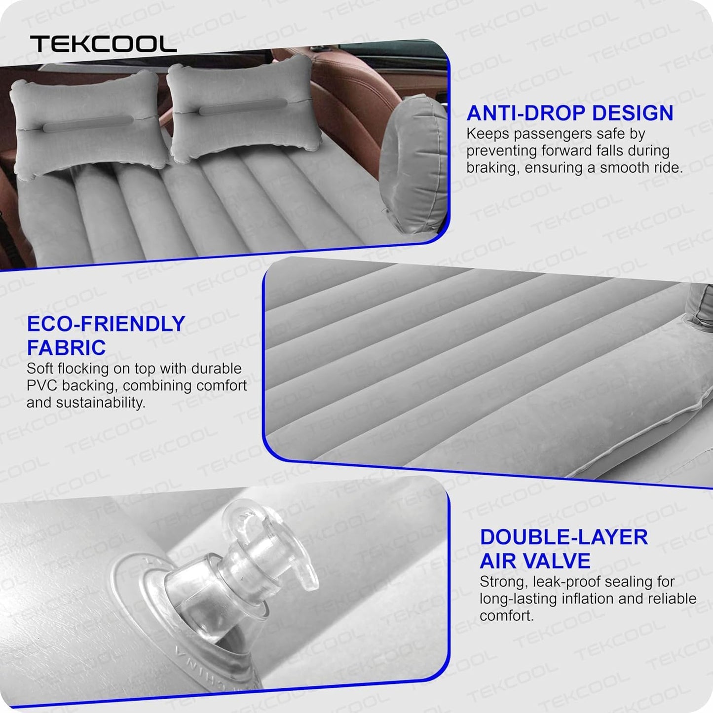 Premium Car Inflatable Bed with Pump & 2 Air Pillow|Quick Inflatable Back Seat Bed|Car Inflatable Mattress|Car Bed Mattress|Car Bed For Kids,Travel,Trips,Camping,Picnic,Pool &Beach|Universal Fit|Grey/