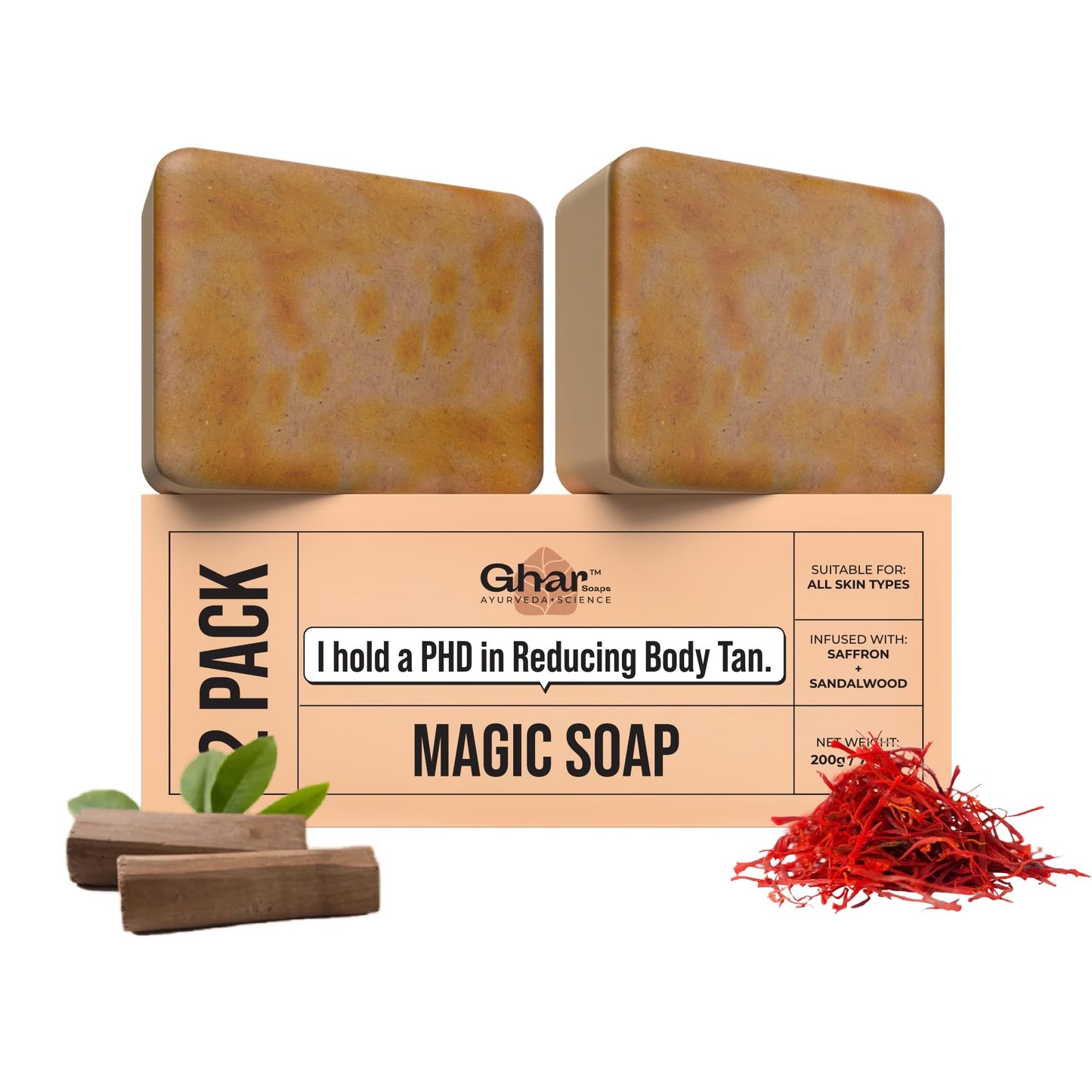 Ghar Soaps Sandalwood & Saffron Magic Soaps For Bath (300 Gms Pack Of 3) | Paraben Free | Chandan & Kesar Bath Soap | Handmade Soaps For Glowing | Skin Brightening Soap For Men & Women