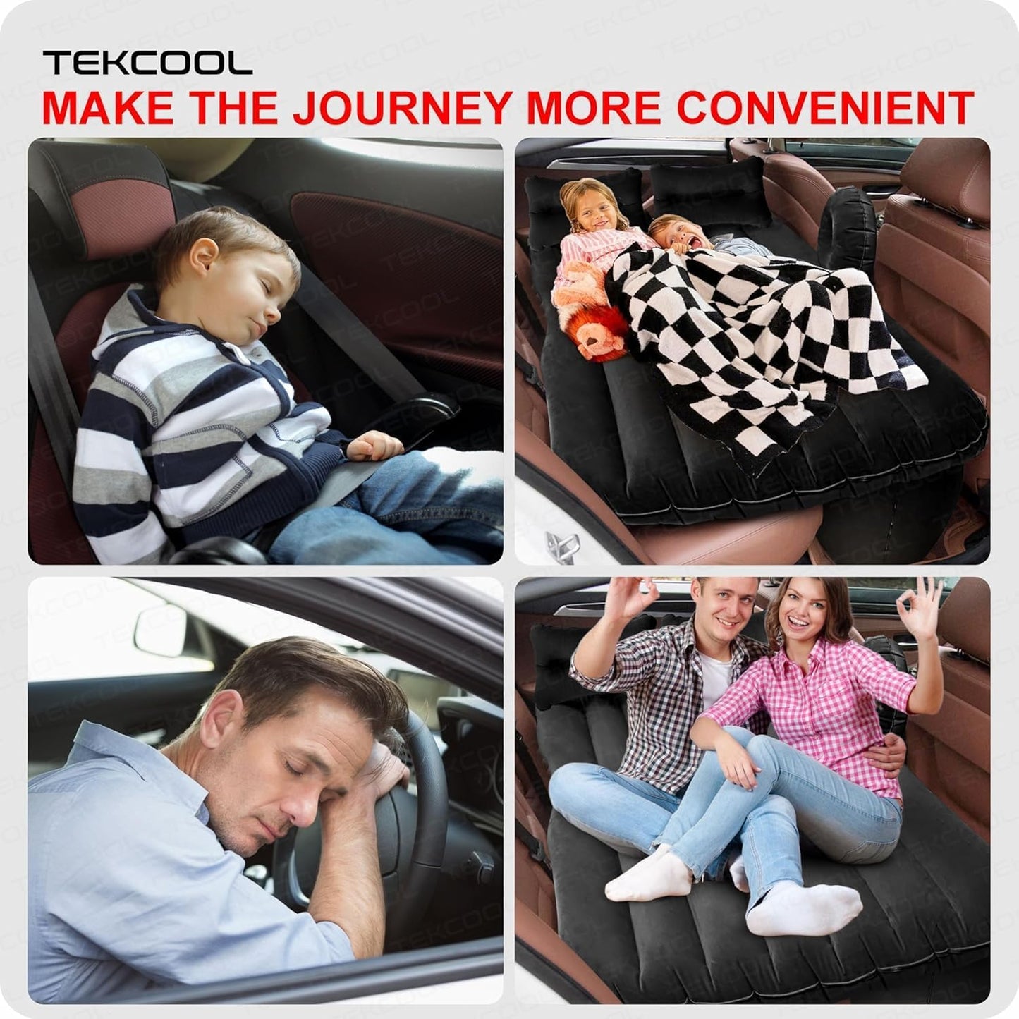 Premium Car Inflatable Bed with Pump & 2 Air Pillow|Quick Inflatable Back Seat Bed|Car Inflatable Mattress|Car Bed Mattress|Car Bed For Kids,Travel,Trips,Camping,Picnic,Pool &Beach|Universal Fit|Grey/