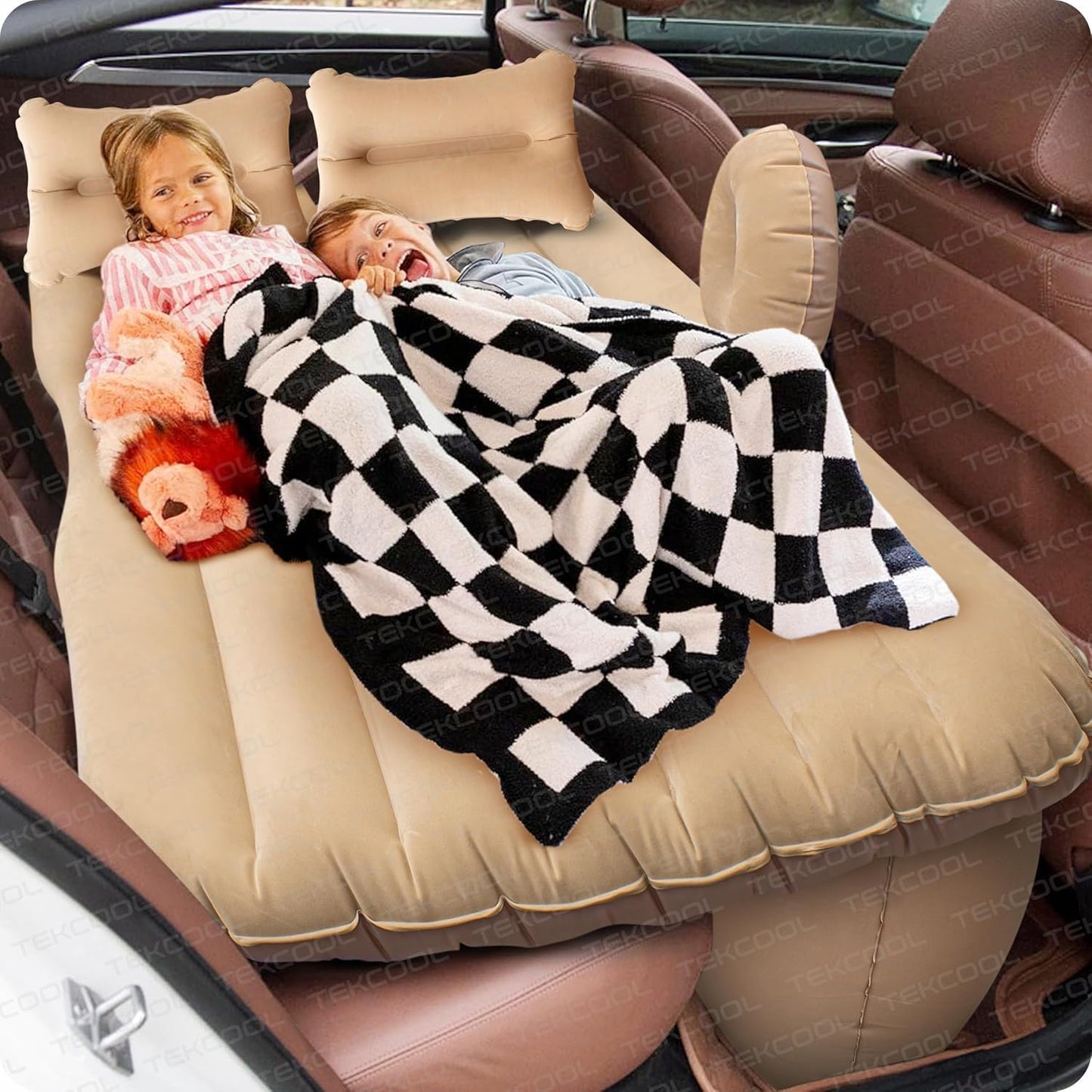 Premium Car Inflatable Bed with Pump & 2 Air Pillow|Quick Inflatable Back Seat Bed|Car Inflatable Mattress|Car Bed Mattress|Car Bed For Kids,Travel,Trips,Camping,Picnic,Pool &Beach|Universal Fit|Grey/