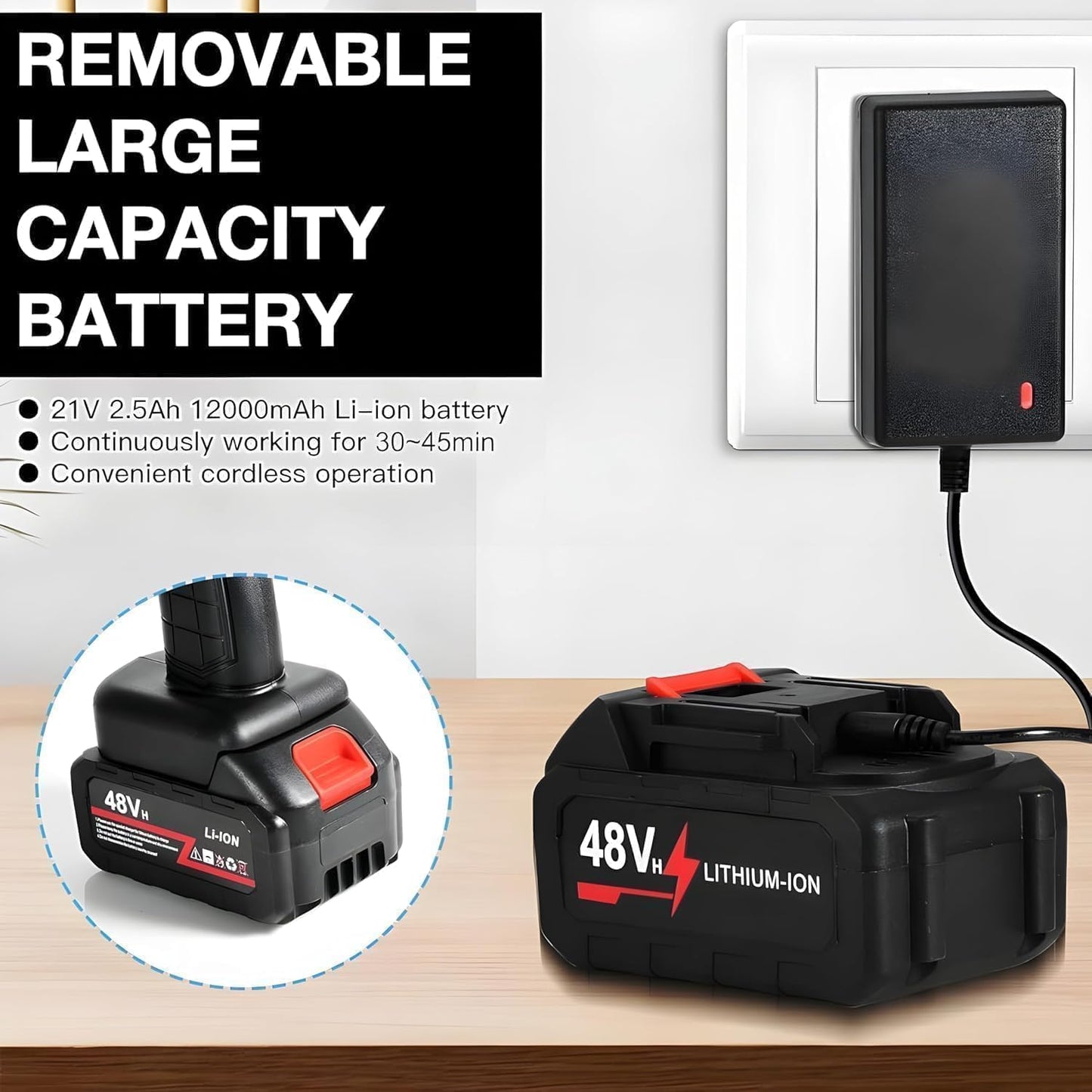 مسدس غسيل السيارات عالي الضغط TEKCOOL اللاسلكي المحمول بضغط عالٍ 48 فولت 12000 مللي أمبير في الساعة لغسيل السيارات والدراجات وتنظيفها | فوهة قابلة للتعديل وخرطوم بطول 5 أمتار؛ 